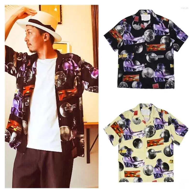 Chemises décontractées pour hommes 24SS Wacko Maria Planet Print Hawaii Short Shirt Summer High Quality Mens Womens Voyage