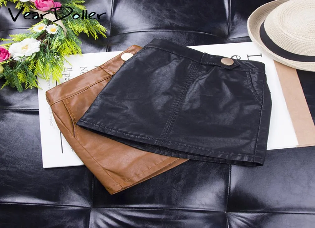 Veardoller Girls Skirt Spring Autumn Fashion Kids Leather Skirt for 16歳の女の女の子のボタン装飾子供039SスカートY29233547