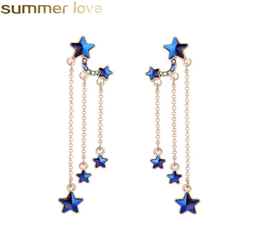 Blue Stars Tassel Long Earrings Delicate Alloy Vintage Drop Earring for Elegant Girls Women Fashion Jewelry2033583