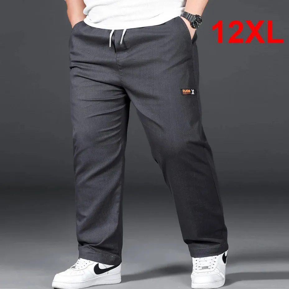 Plus Size 12XL Pants Men Casual Trousers Elastic Waist Straight Male Fashion Grey Black Big 10XL 240415