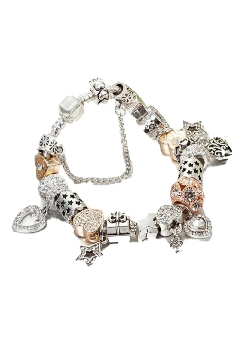 Designer smycken 925 Silver Armband Charm Bead Fit Plated Heart-Shaped and Key Slide Armband Pärlor Europeiska stil Charms pärlstav Murano5231061