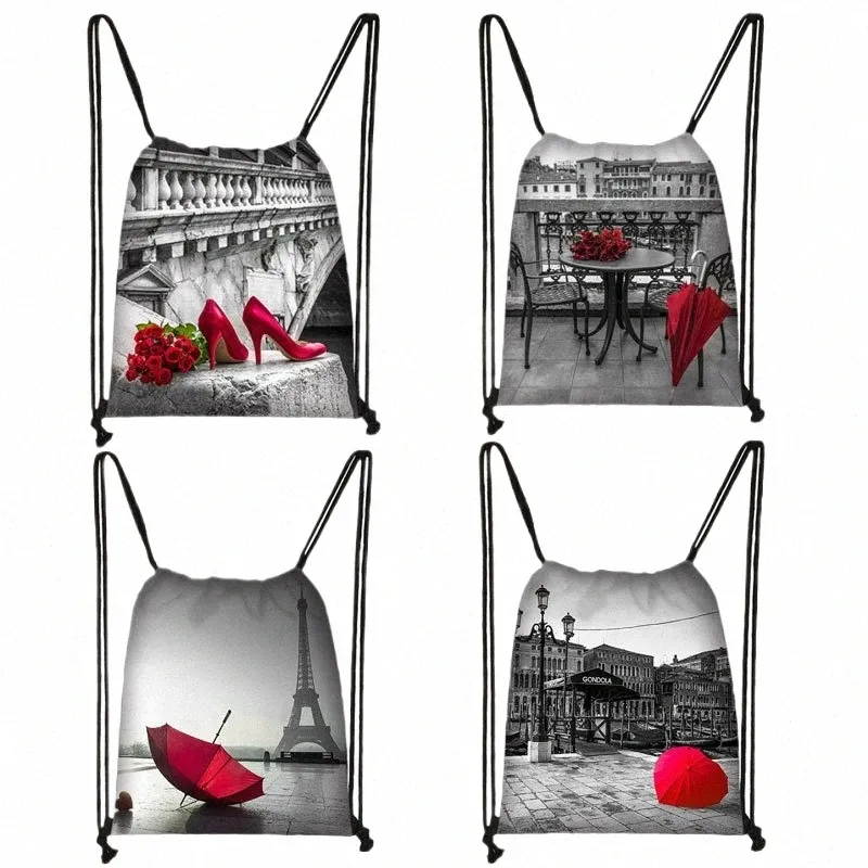 Rose broderie Redblack Series Sacs à cordon Sac à épaule de voyage Femme Sac de rangement de grande capacité Portable Backpacks P3DT #