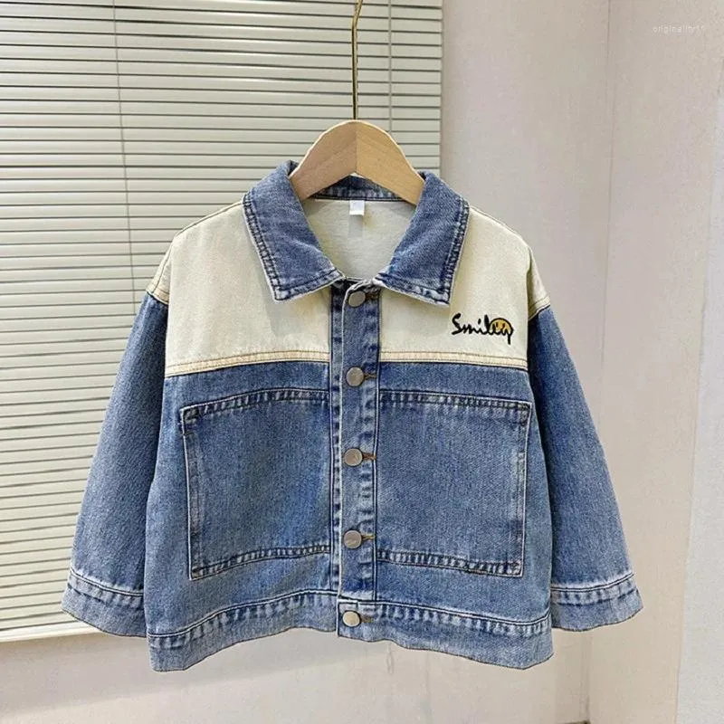 Jackor Fashion Baby Boy Girl Cotton Patchwork Denim Jacket Kid Outwear Spädbarn Småbarn Child Jean Coat Spring Autumn Clothes 1-8y