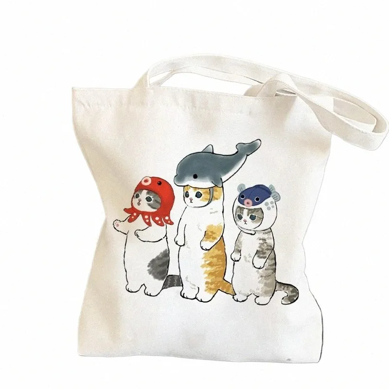 Kawaii Cats Carto Manga Shopper Sacs Handsbags toile Sacs d'épaule Sacs de boutique femme haute capacité sac fourre-tout K4H1 #