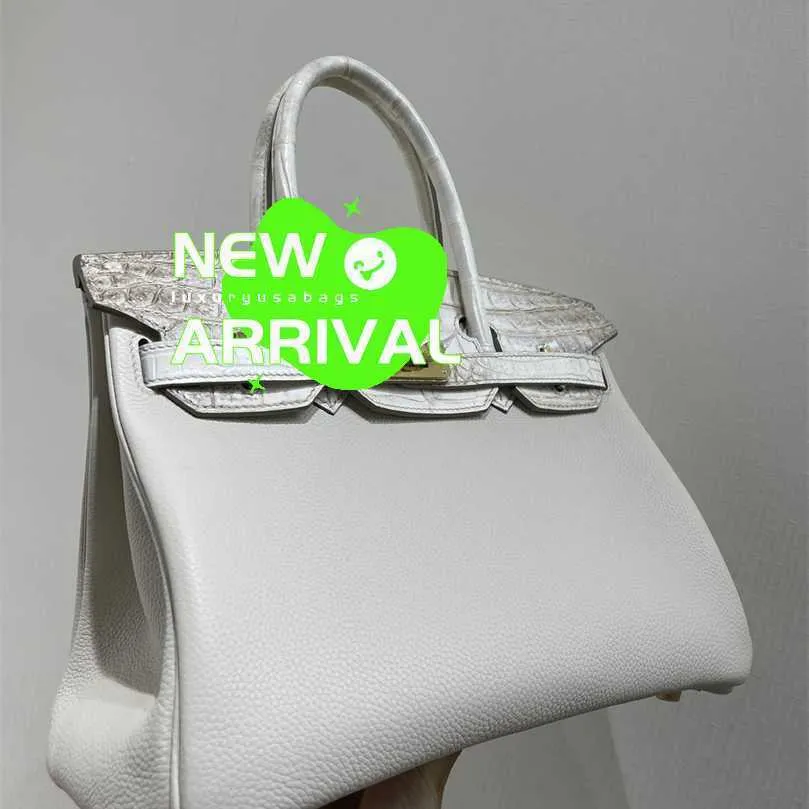 Designer Himalaya Crocodile Handbag Tote Bags Nile Skin Belly Combined with Tog Cowhide Bk30 Platinum Bag White Handbag 2021 New Model WN-IBKO