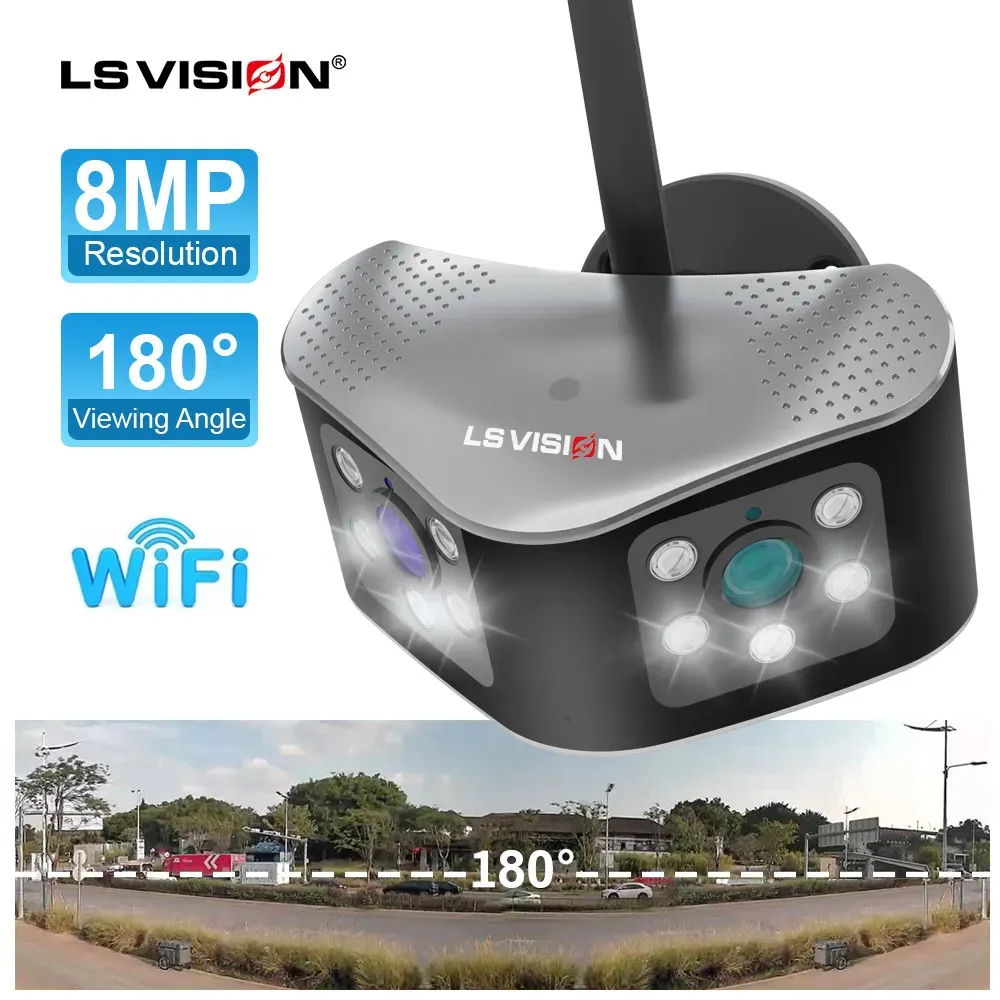 System LS Vision 4K 8MP WiFi Dual Lens Panoramic CCTV Camera 180 ° Wide Viewing Vinkel 2Mpoutdoor Motion Detection Audio Security Camera