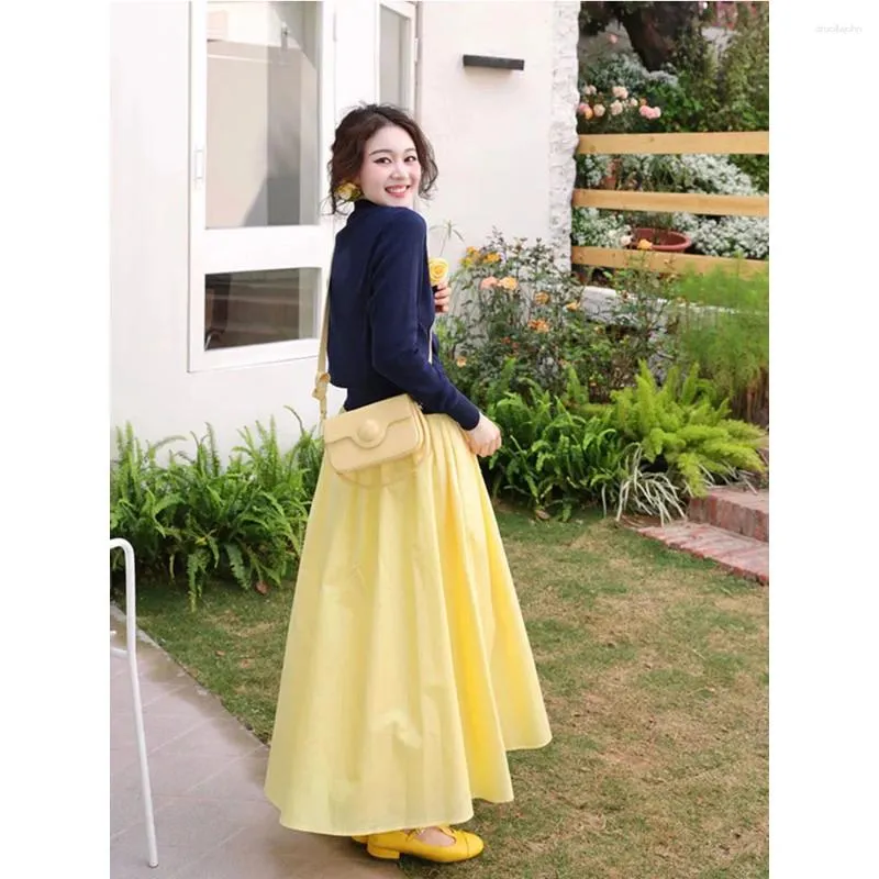 Work Dresses Women Fashion Spring Clothing Suits Embroidery Long Sleeve  O-Neck Navy Blue Knitted Cardigan Coat High Waist A-Line Yellow from Dhgate  Work Dresses - price 33.8