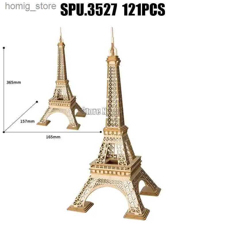 3D Bulmacalar 121pcs Dünya Büyük Mimari Eyfel Kulesi DIY 3D Lazer Kesme Ahşap Ahşap Bulma Modeli Bina Kitleri Oyuncak Y240415