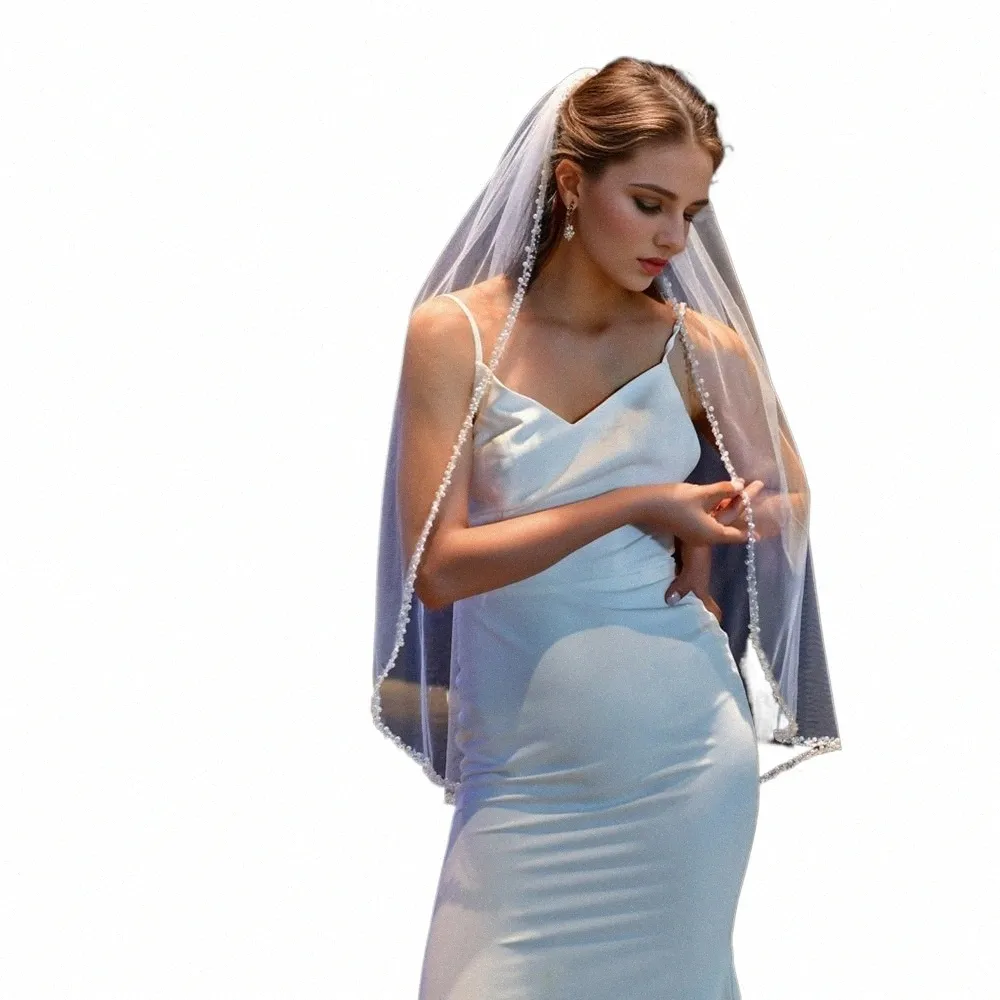 MMQ M77 Sequin Beded Edge Court Veil Soft Tulle Bridal Wedding Veil with Pearls Sparkling Porix Longueur Longueur Account C60M # C60M #