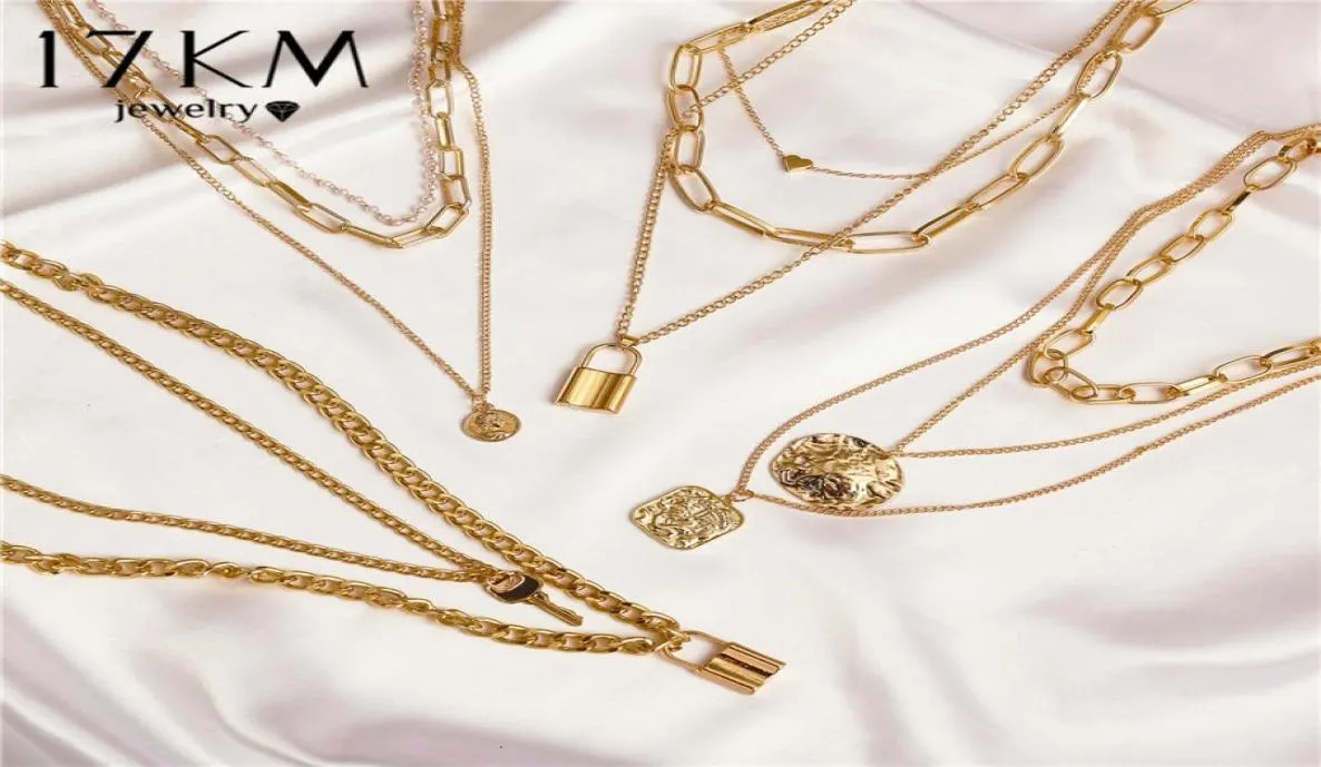 17 km mode multi -lagen slot portret hangers neklac voor vrouwen goud metaal sleutel hart ketting metwas sieraden cadeau2171233