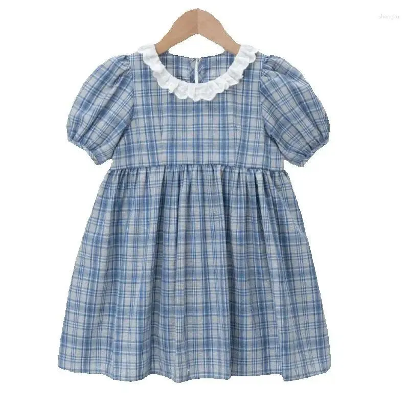 Girl Dresses Korean version 2024 Children's Dress Girls Summer Pure Cotton Spets Collar Baby Bubble kortärmad klänning1-5y