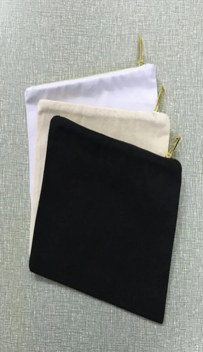 пустая натуральная хлопковая косметическая сумка 12 унций Canvas Cosmetic Case Plain Black Makeup Back White Clutch Mag 7x10 дюймов с золотой Meta7459323