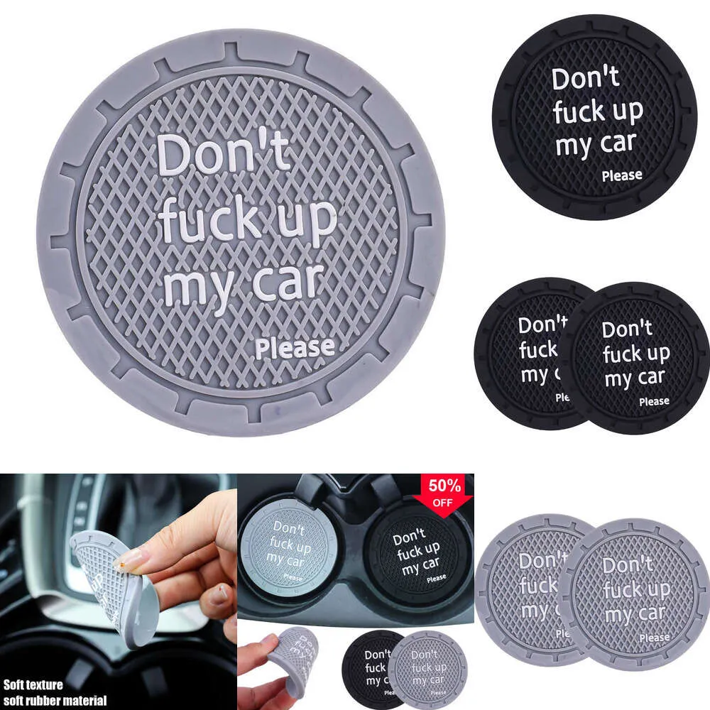 2024 Fashion Letter Car Anti-Slip Water Cup Pad Decoration Coaster Water Cup Mat Silicone Non-Lip Cushion Auto Interior Accessories