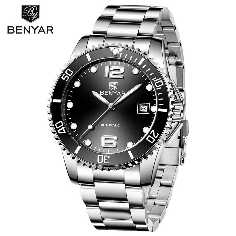 Benyar Top Brand Men Mechanical Watch Automatische mode Luxe roestvrijstalen mannelijke klok268c