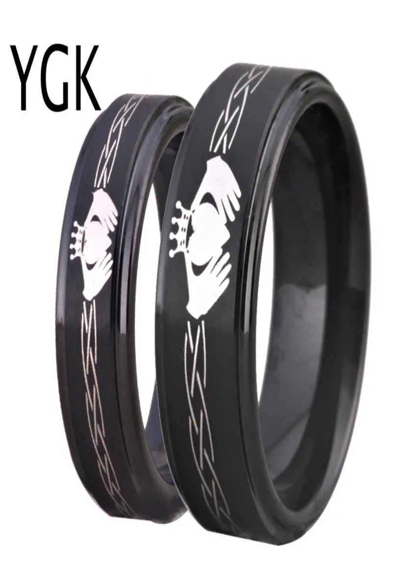 Tungsten Carbide Men039s Black Pierścień klasyczny Claddagh Design Women039s Wedding Połącz Miłość Pierścień Przyjaźń Prezent Pargagement Part9821507