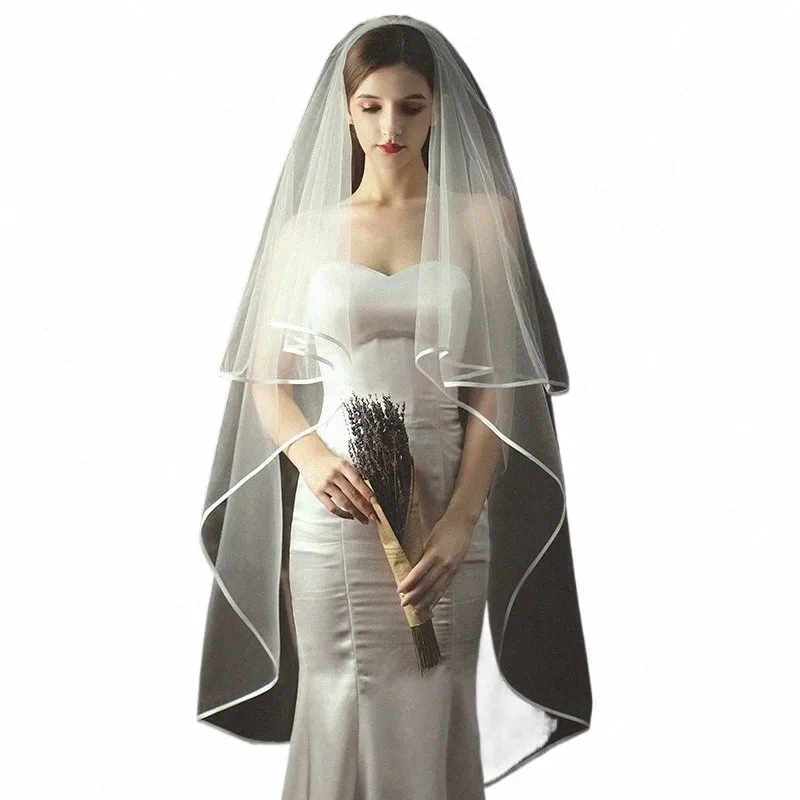 2t Wedding Veil Short Tulle Ribb Edge Bridal Veils Two Layer Bride Veils u2h3#