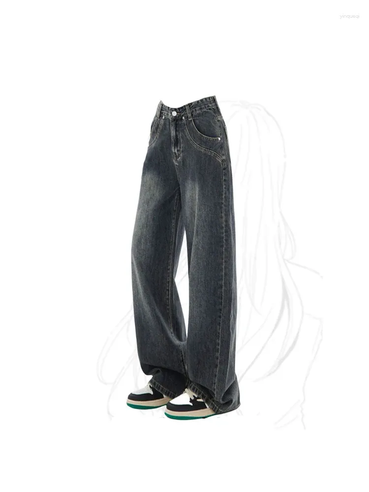 Dżinsy damskie Vintage Blue Harajuku Streetwear 2000. Ogólny pod wysokim talii dżinsowe spodnie 90S Y2K workowate szerokie nogi kowbojskie spodnie 2024