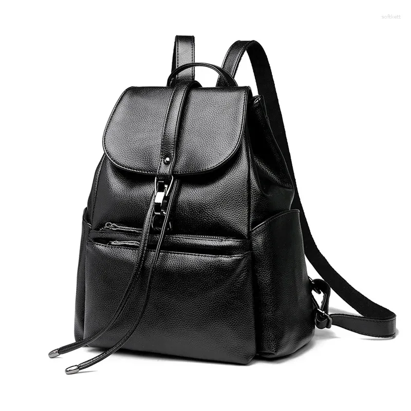 Schulbeutel Ästhetische Tasche echter Leder -Rucksack Frauen Korean Edition Trendy Freizeitreise Cowhide weich