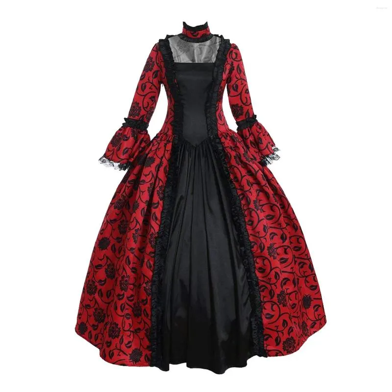 Sukienki swobodne średniowieczne retro podnoszone przez retro sukienkę sądową królewską kulę piłkę kwadratowy szyję obcisłą talię Kobiety elegancki kostium vestido ropa muj