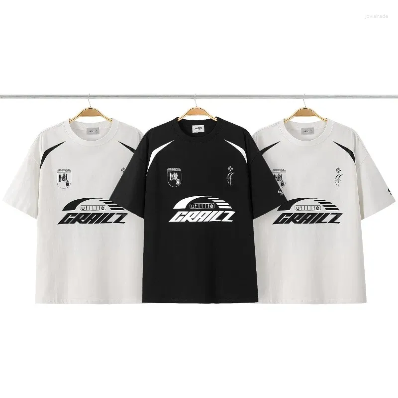 Men's T Shirts 23SS Vintage Racing Suit Short Sleeved TEE Men Women Oversize Embroidered Logo Casual T-Shirt