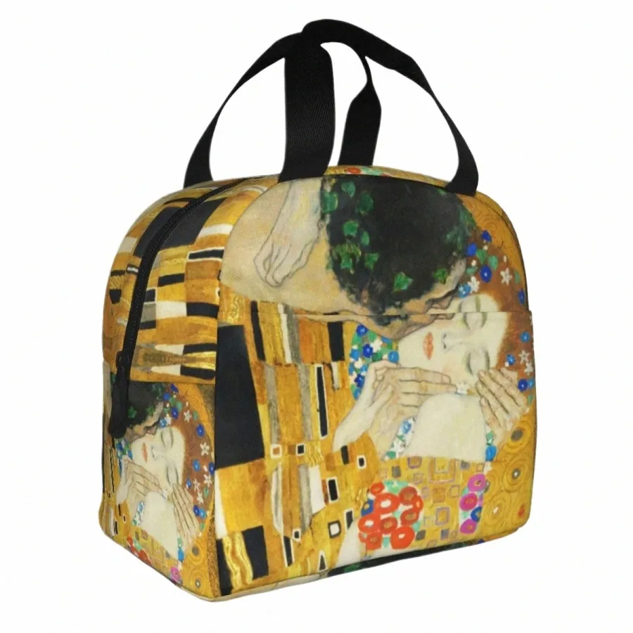 klimt Kiss Insulated Lunch Tote Bag for Women Portable Thermal Cooler Gustav Klimt Freyas Art Lunch Box Work School Food Bags V6XD#