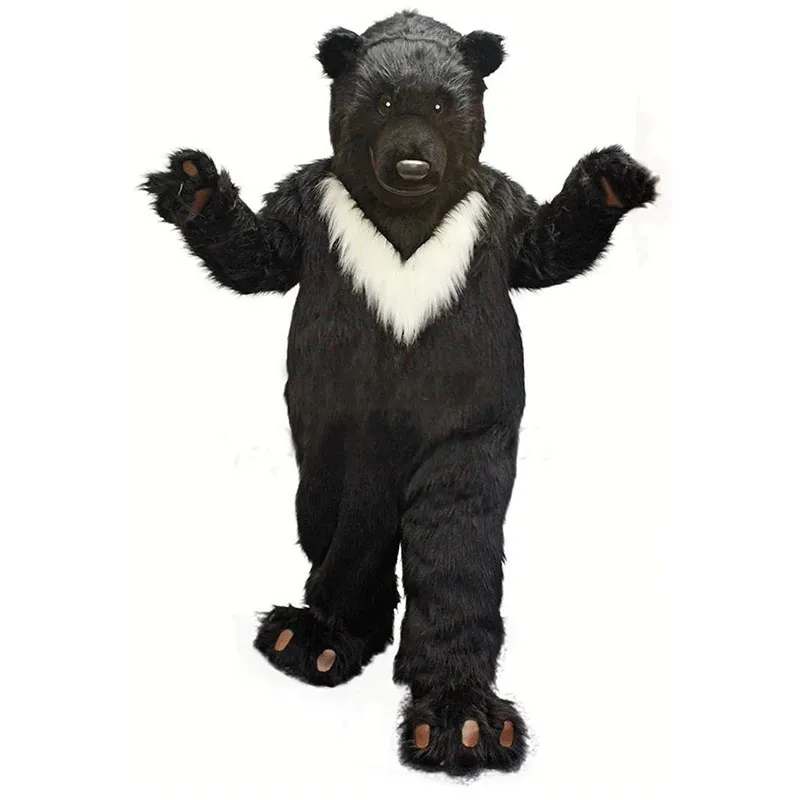 2024 Rozmiar dorosłego czarnego niedźwiedzia Mascot Costume Cartoon Postacie Suit Furry garnitury Halloween karnawałowa sukienka urodzinowa