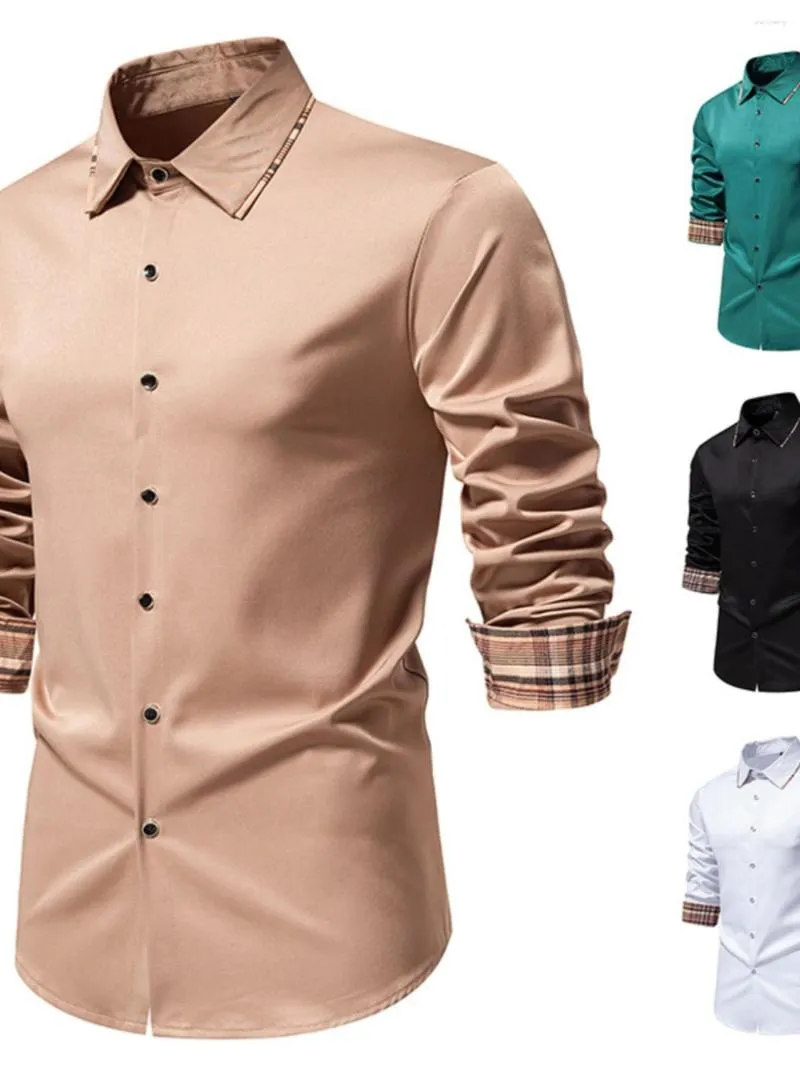 Mäns casual skjortor rutnät färg matchar långärmad skjorta mode pläd färgblock