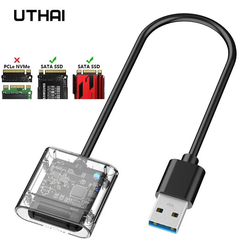 Kapsling Uthai M2 SSD -fodral SATA -chassi M.2 till USB 3.0 SSD -adapter för PCIe NGFF SATA M / B Key SSD Disk Box M.2 SSD Case