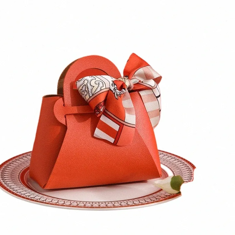 レザーギフトバッグ弓リブパッケージバッグ結婚式のおかげで分配バッグEid Mubarak Candy Packaging Box Mini Handbag T17n＃