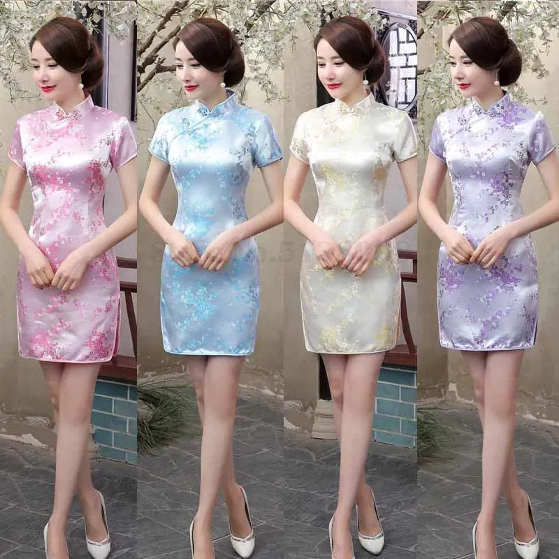Ethnic Clothing Women's Sexy Mini Qipao Chinese Traditional Oversize 6XL Vestidos Vintage Mandarin Collar Short Cheongsam Flower Slim Dress