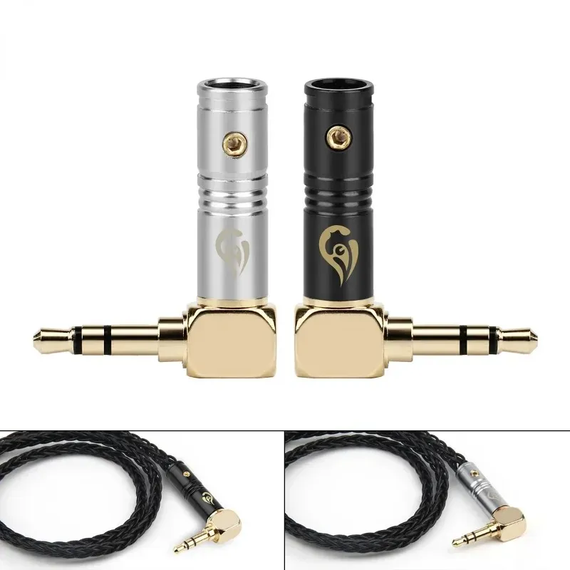 3.5mm Jack Earphone Plug Connectors Right Angle 3 Poles HiFi Headphone 90 Degree Audio Adapter Gold Plated Solder Black Silver