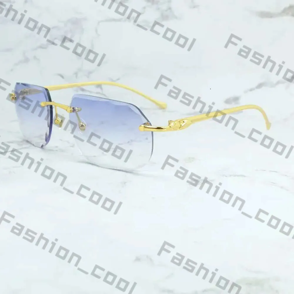 Lyxdesigner solglasögon Mens Rimless Panther Diamond Cut Stylish Carter Sun Glasses Vintage Driving Shades Gafas de Sol 684
