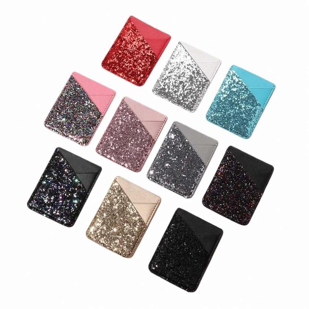 1pc Leather Bling Phe Card Case Women Fi Key Pocket Bus Card Back Cover Adhesive Sticke Pouch Purse Holder Wallet 94qt#