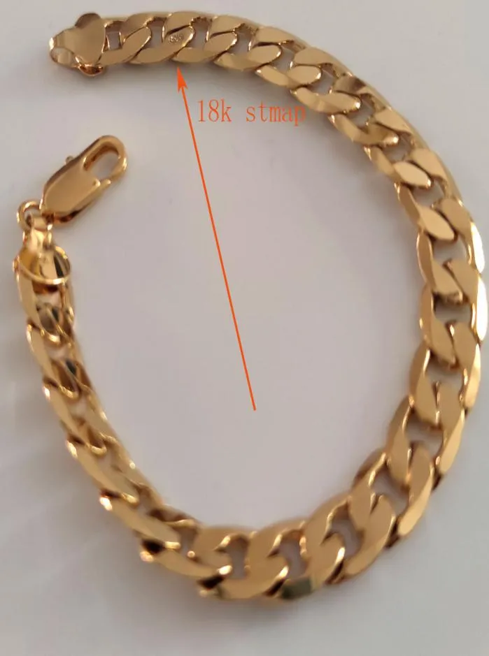 18ct gult guld gf tung miami curb kubansk länk kedja mens armband solid äkta chunky smycken 21cm2118544