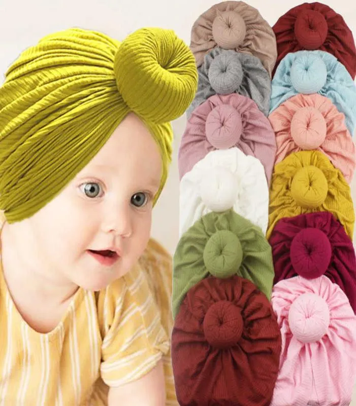 Nyfödd baby båge knut turban hatt donut head wrap mjuk bomull handgjorda pannband beanie caps barn spädbarn småbarn brett hårband head3185529