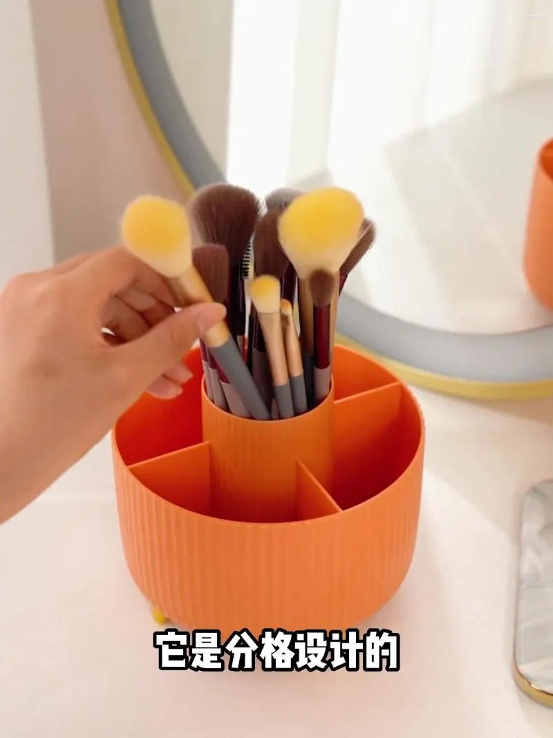 Boîtes de rangement Boîte de maquillage à l'épreuve du rotation avec cylindre de pinceau pour le bureau de la commode