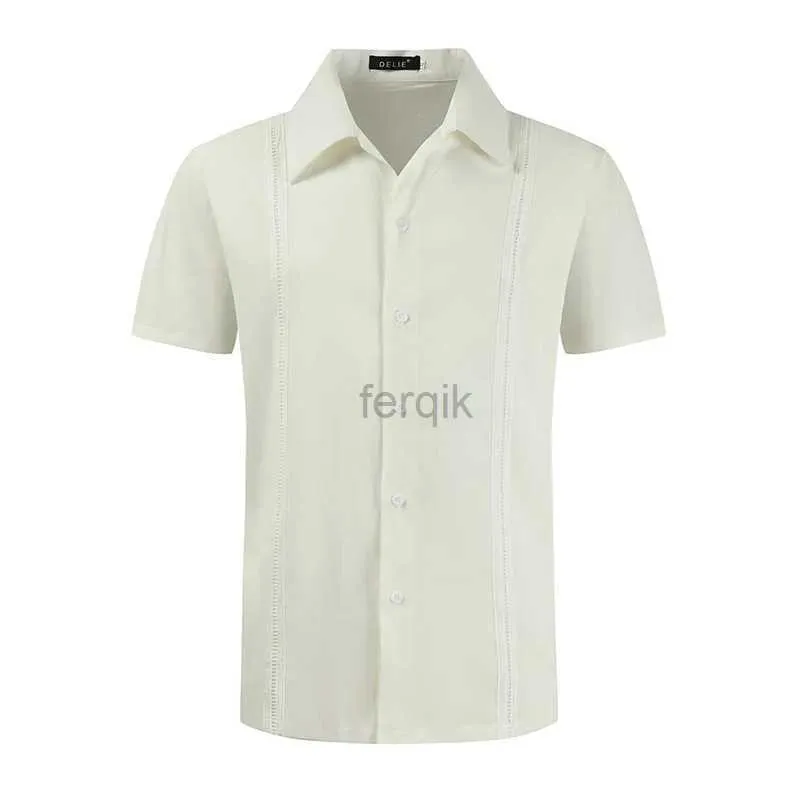 Herren lässige Hemden Herren Kurzarm Leinenhemd Kubanische Strandtops Pocket Guayabera Männer Hippie Button Down Männlich Chemise Hommi 2416