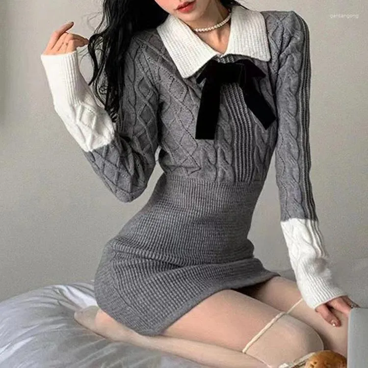 Lässige Kleider Korean Fashion Mini Kleid Frauen Harajuku Langarm gestrickt akademien ästhetische Winterkleidung Outfits
