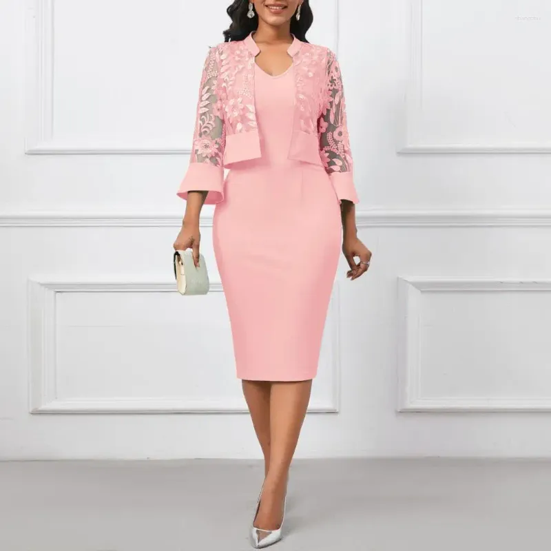 Casual V-neck Midi Dress Set Women Formal Attire Lace Cardigan with  Embroidery Detail from Dhgate Basic & Casual Dresses - price 42.68