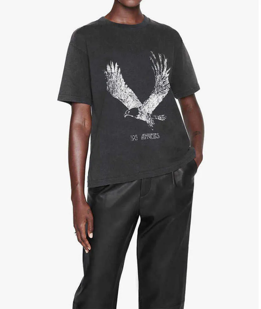 Eagle Print T-shirt Fried Snowflake Color Lavage designer Femmes Femmes Tops à manches courtes noires Polos 1152ess