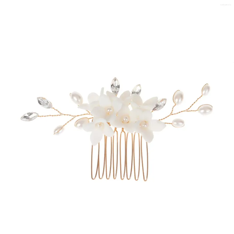 Coiffes Rigiane perle en céramique fleur cheveux peigne femme metal Barrette avec pour princesse fête des accessoires