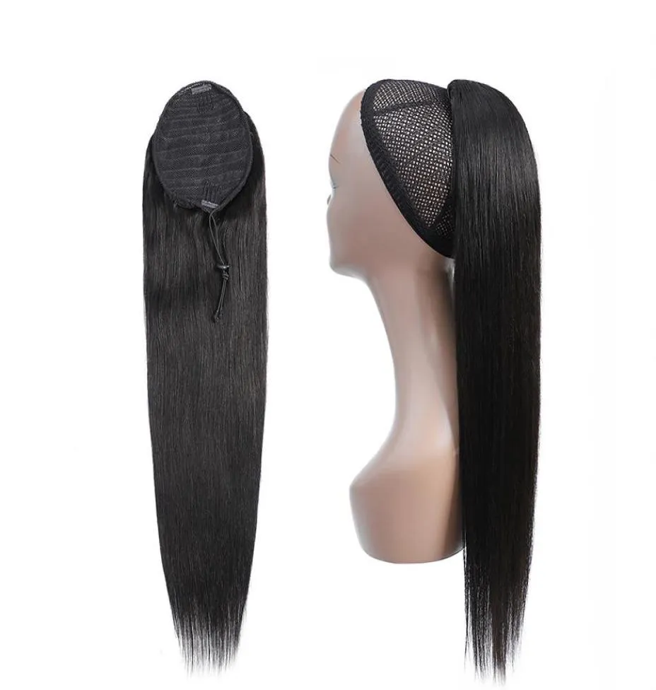 Silky Straight Ponytail Human Hair Remy Brazilian Drawstring Ponytail 1 Piece Clip In Hair Extensions 1B Pony Tail5675285