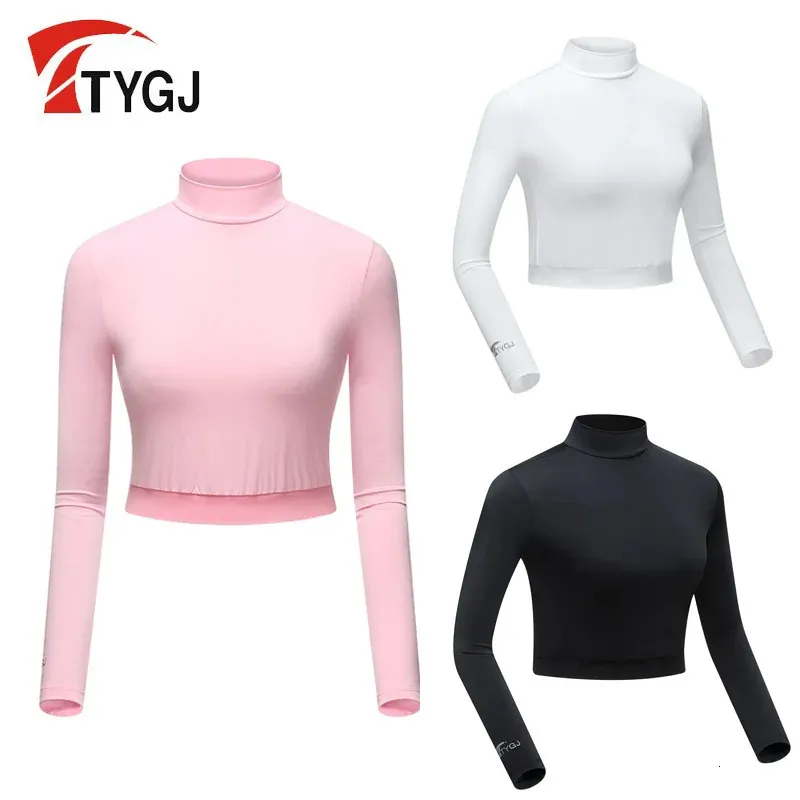 Ttygj golfkleding zomerzon bescherming dames ijs zijden bodemkleding hoge taille half lange mouw t -shirt 240416