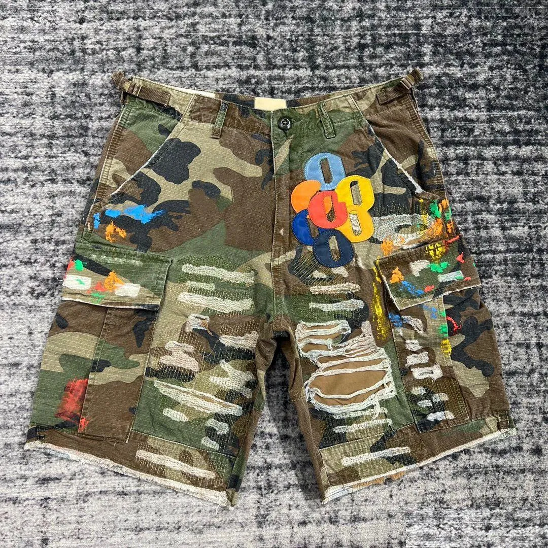 Men'S Shorts Camouflage Splicing Leather G Letter Washed Retro Men Women Summer 230826 Drop Delivery Apparel Clothing Dhcat