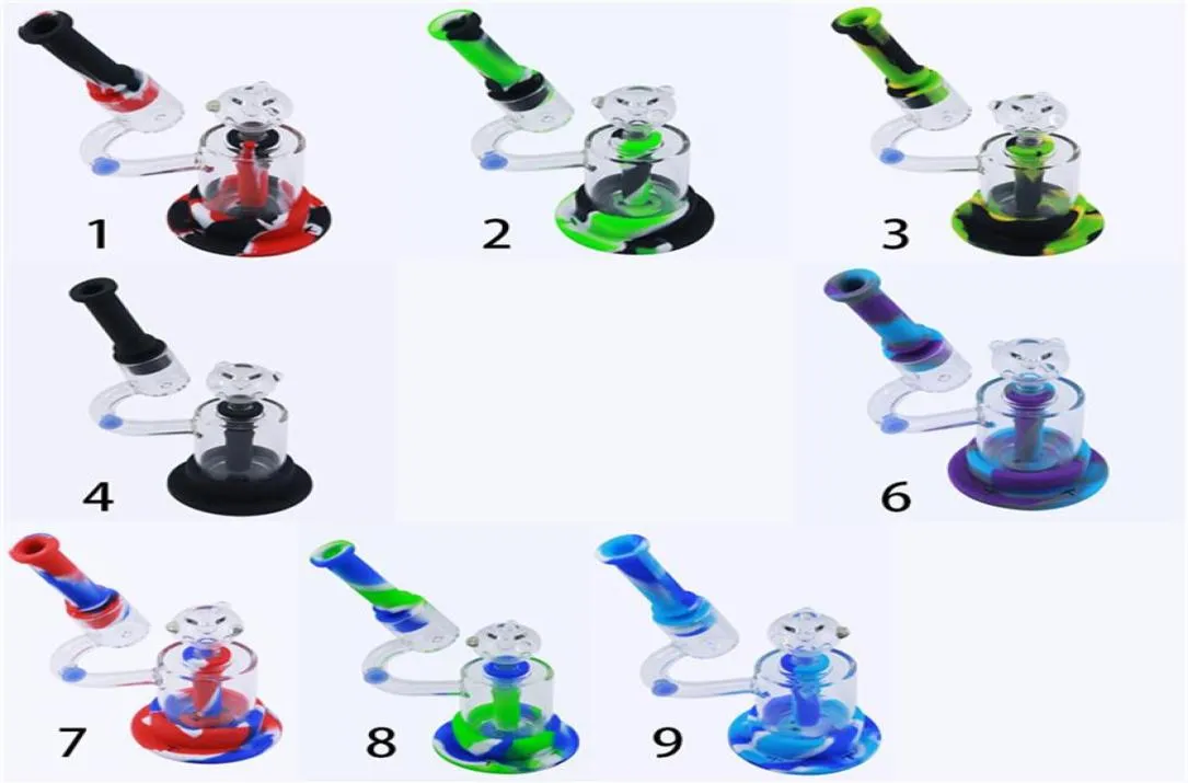 Glass Bong Water Bongs Dab Rig Silicone Hookah Smoking Pipe Creative Microscope Modeling with Glass Bowl LEDベースPI7933226
