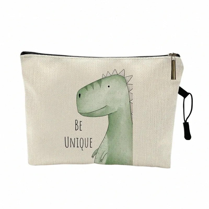 Söt akvarell Animal Prints Cosmetic Case Woman Carto Dinosaur Bear Makeup Bag Portable Toy Storage Bag Barn Bästa gåva Y3A3#