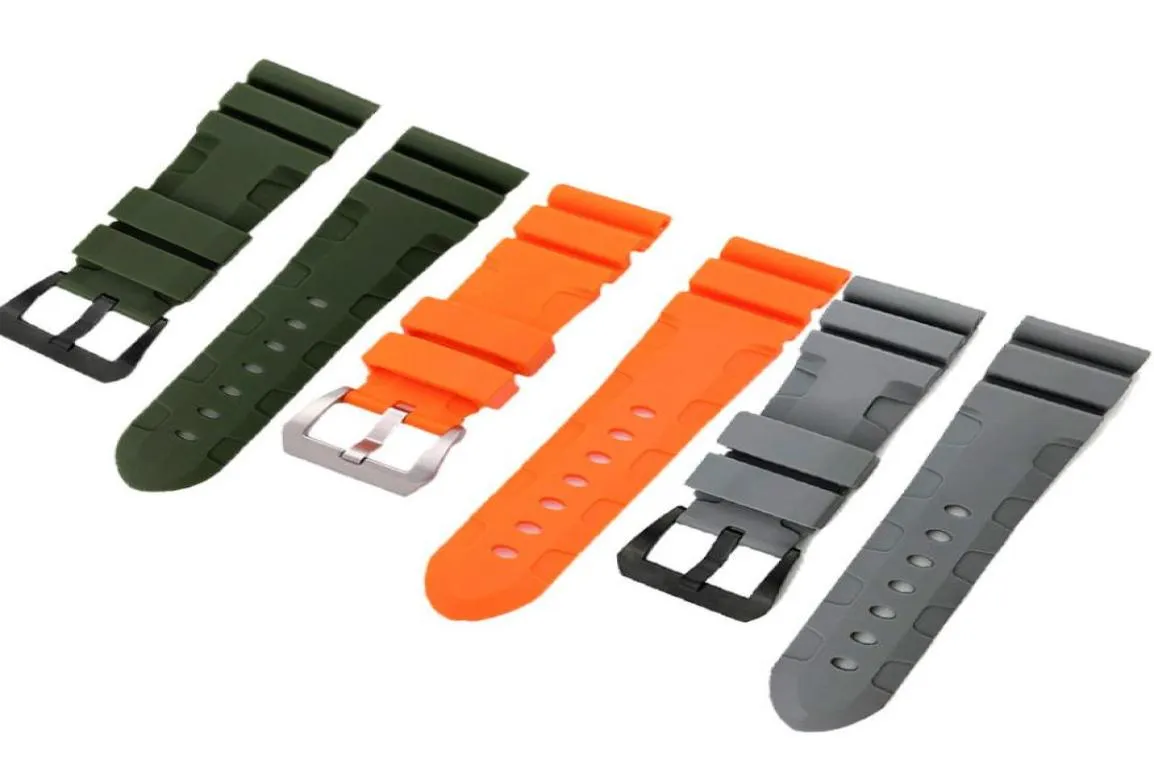 24 26 mm boucle 22 mm Bands de montre masculins noirs gris orange vert plongée en caoutchouc silicone bracelet sport brochette en acier inoxydable Buck3180776
