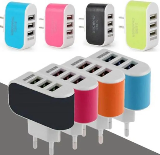 For iPhone 6 7 Plus 3 Port Fast Charging USB Charger 31A Triple USB Port Wall Home Travel AC Charger Adapter US EU Plug For Andro1258238