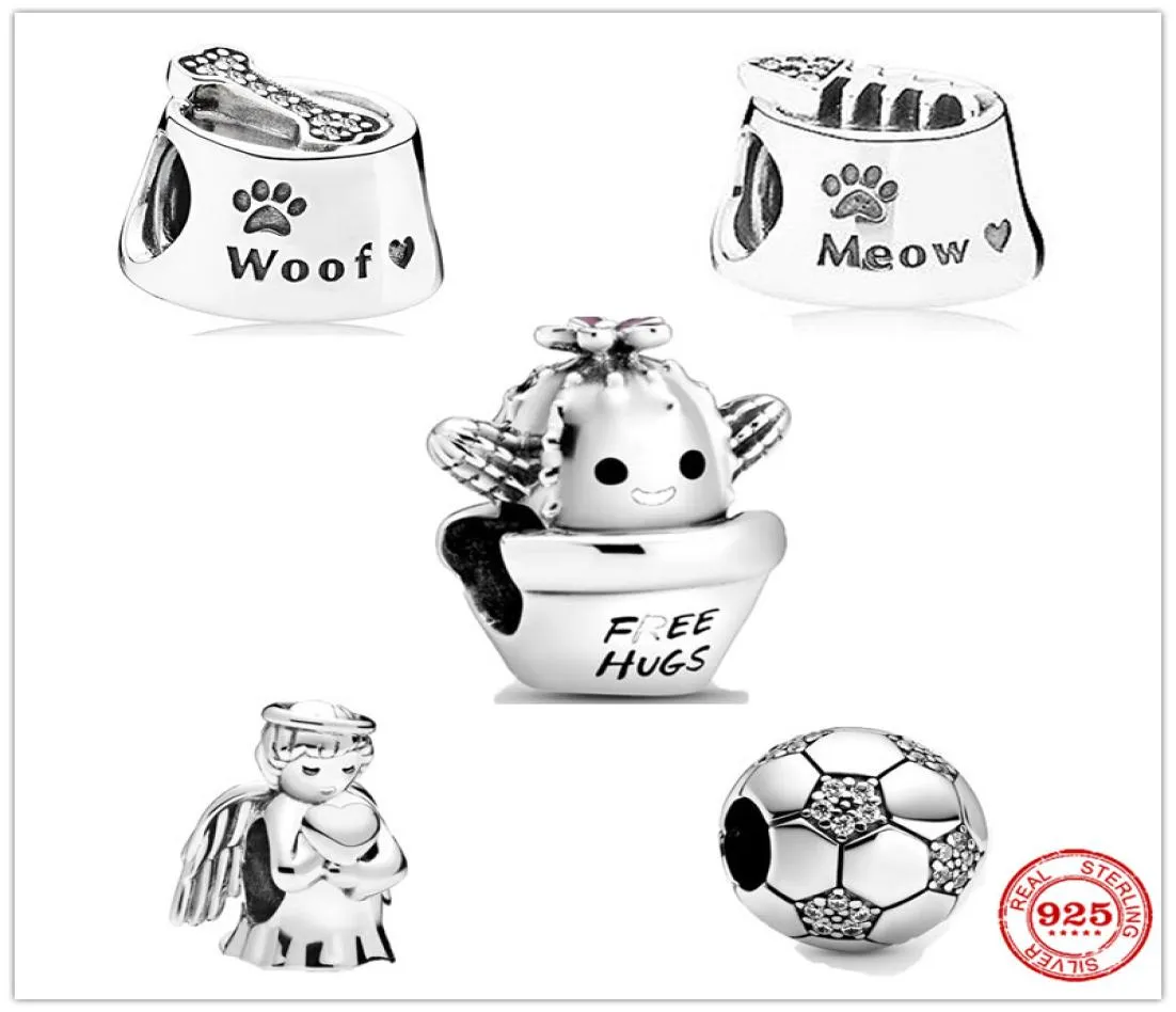 925 Sterling Silver Dangle Charm ängel av kärlek gratis kramar kaktus fotboll pärlor pärla passar charms armband diy smycken tillbehör6881068