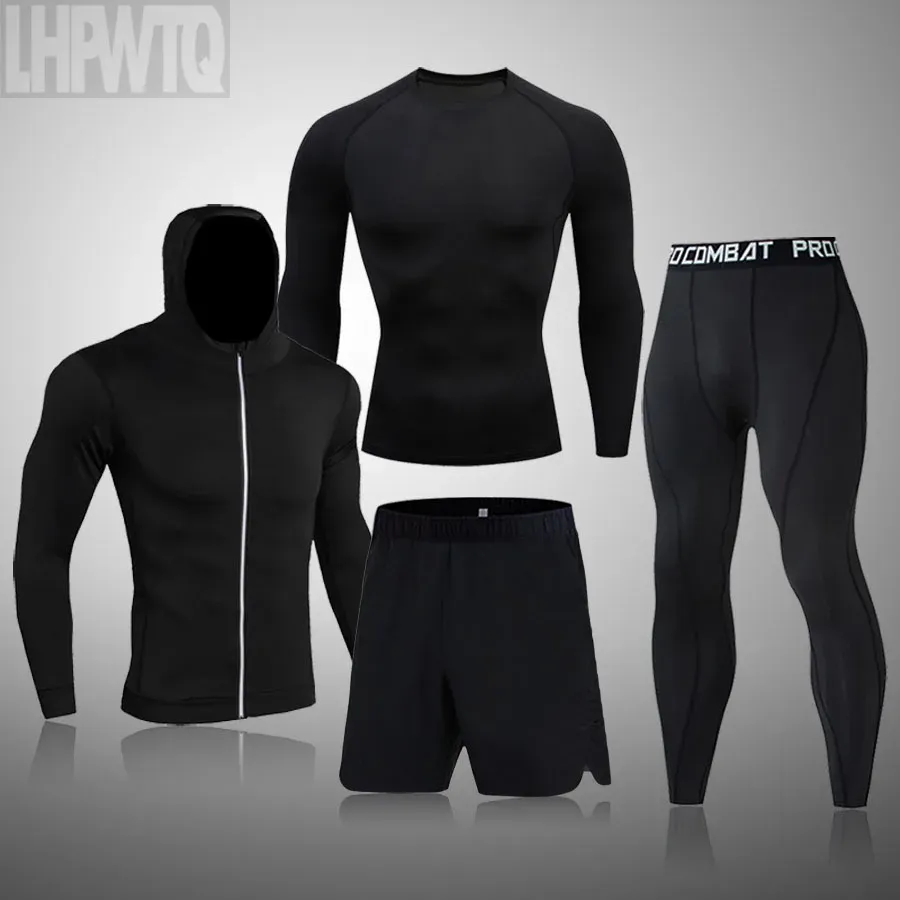 Conjunta Mens Sports Compression Baselayer Conjunto Executando as calças de treino de mangas compridas Treinando roupas de tracks de trajes pretos